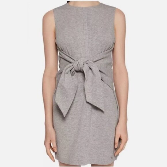 Ted Baker London Evalina Tie Front Dress Grey Stretch Sleeveless Size 4 Women's - Picture 1 of 12